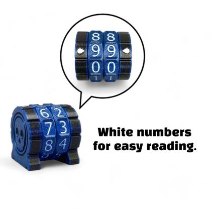 Imagem de Rastreador de saúde Lixusia Life Counter para jogos de tabuleiro, TTRPGs e jogos de cartas com símbolo de caveira, compatível com MTG, 2 rodas azuis com números brancos