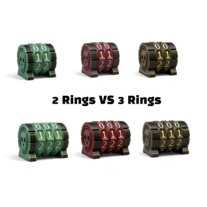 Imagem de Rastreador de saúde Lixusia Life Counter para jogos de tabuleiro, TTRPGs e jogos de cartas com símbolo de caveira, compatível com MTG, 2 rodas azuis com números brancos