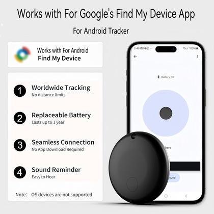 Imagem de Rastreador GPS Android para veículos, dispositivo de rastreamento oculto para veículos, rastreador de carro sem assinatura compatível com Encontrar Meu Dispositivo, smart tag com áudio para crianças, chaves, cães, bagagem e bolsa (Android  pacote com 2)