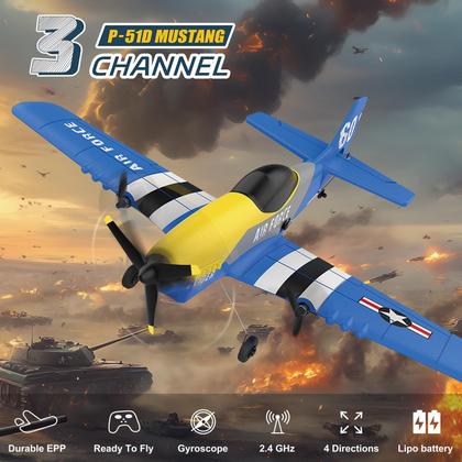 RC Plane HAWK'S WORK P-51D Mustang 3 canais 2,4 GHz Gyro de 6