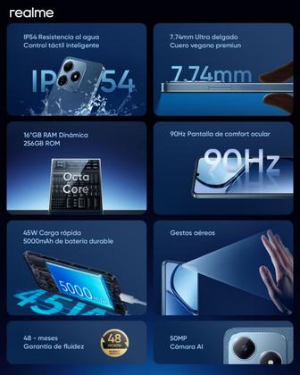 Imagem de Realme C63 256GB/128GB + 16GB RAM, Tela 6.74" 50MP, IPX54, NFC - Smartphone 2024 com Design Premium