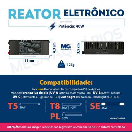 Imagem de Reator Margirius 40W Lâmpada Uv Tubular Fluorescente 4 Pinos