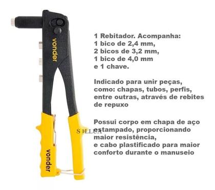 Imagem de Rebitadeira Alicate Rebitador Profissional Cm 4 Bicos Vonder