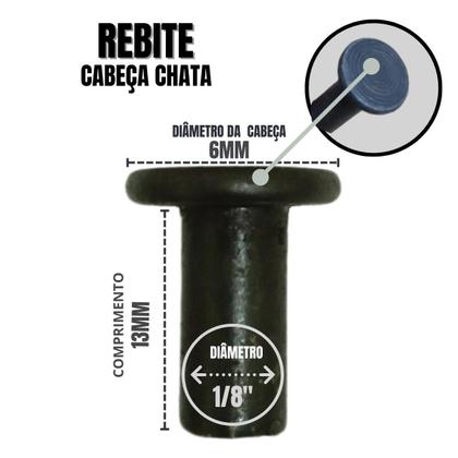 Imagem de Rebite Rebater 1/8 X 1/2 de Ferro Maciço Cabeça Chata - 1Kg