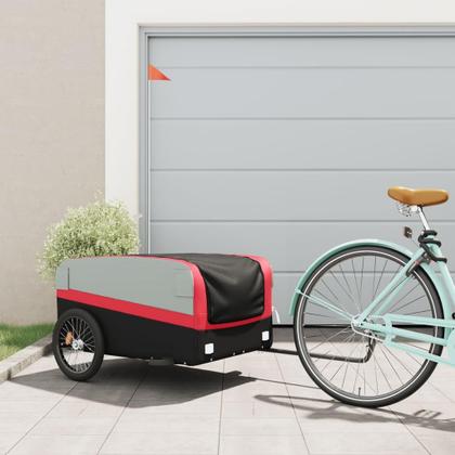 Imagem de Reboque de bicicleta vidaXL Preto/Vermelho Iron Cargo com capacidade de 45 kg