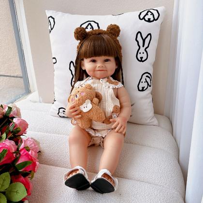 Imagem de Reborn de Silicone Realista Brastoy Original Boneca Pode Dar Banho Kit Conjunto de Roupa Chupeta Mamadeira e Pelúcia