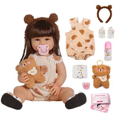 Imagem de Reborn de Silicone Realista Brastoy Original Boneca Pode Dar Banho Kit Conjunto de Roupa Chupeta Mamadeira e Pelúcia