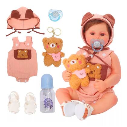 Imagem de Reborn de Silicone Realista Brastoy Original Boneca Pode Dar Banho Kit Conjunto de Roupa Chupeta Mamadeira e Pelúcia