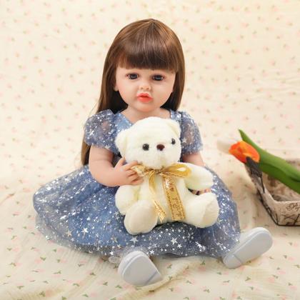Imagem de Reborn de Silicone Realista Brastoy Original Boneca Pode Dar Banho Kit Conjunto de Roupa Chupeta Mamadeira e Pelúcia