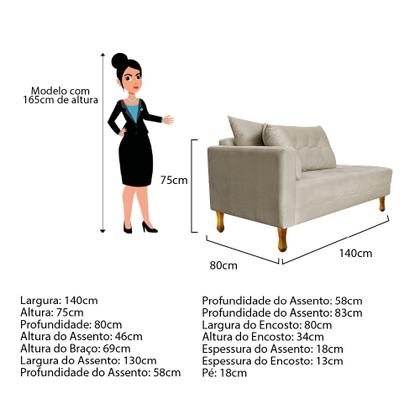 Imagem de Recamier Azura 140cm com Almofada Lado Direito Suede - Amarena Móveis