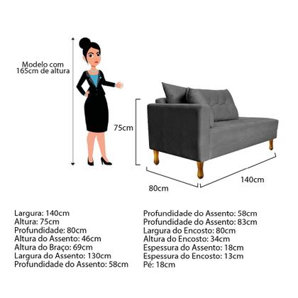 Imagem de Recamier Azura 140cm com Almofada Lado Direito Suede - Amarena Móveis