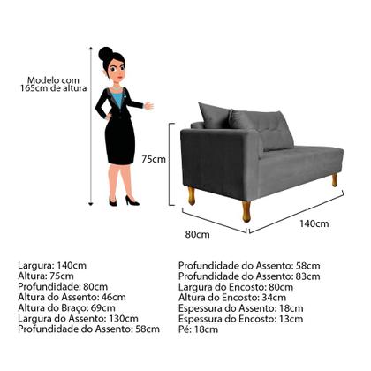 Imagem de Recamier Azura 140cm com Almofada Lado Esquerdo Suede - Doce Sonho Móveis