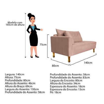 Imagem de Recamier Azura 140cm com Almofada Lado Esquerdo Suede - Doce Sonho Móveis