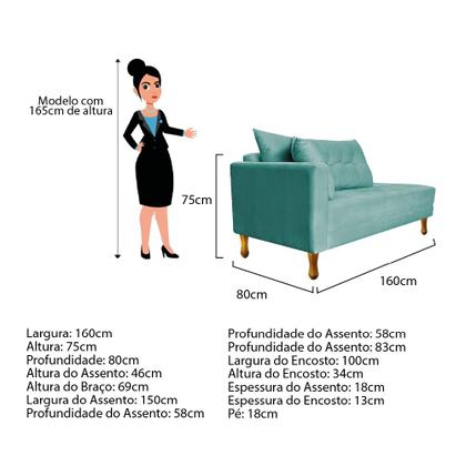 Imagem de Recamier Azura 160 cm com Almofada Lado Esquerdo Suede - ADJ Decor