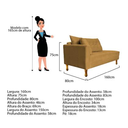 Imagem de Recamier Azura 160 cm com Almofada Lado Esquerdo Suede - ADJ Decor