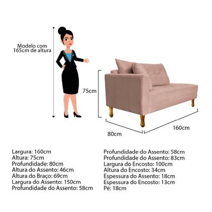 Imagem de Recamier Azura 160 cm com Almofada Lado Esquerdo Suede - ADJ Decor