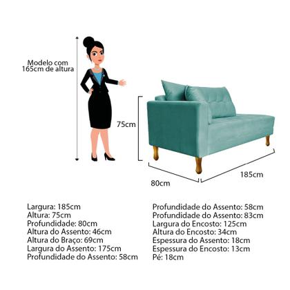 Imagem de Recamier Azura 185cm com Almofada Lado Esquerdo Suede - Amarena Móveis