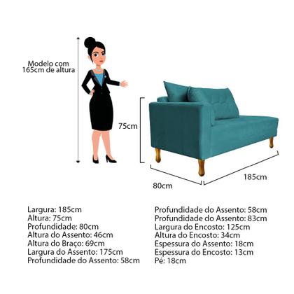 Imagem de Recamier Azura 185cm com Almofada Lado Esquerdo Suede - Amarena Móveis