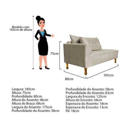 Imagem de Recamier Azura 185cm com Almofada Lado Esquerdo Suede - Amarena Móveis