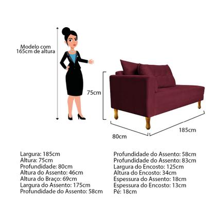 Imagem de Recamier Azura 185cm com Almofada Lado Esquerdo Suede - Amarena Móveis