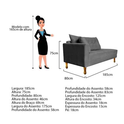 Imagem de Recamier Azura 185cm com Almofada Lado Esquerdo Suede - Amarena Móveis