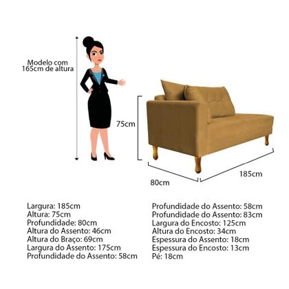 Imagem de Recamier Azura 185cm com Almofada Lado Esquerdo Suede - Amarena Móveis