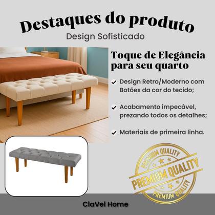 Imagem de Recamier Banco Puff Para Quarto 90 cm Solteiro Sala Cama Box Decorativo Pés de Madeira Tecido Veludo