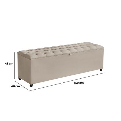 Imagem de Recamier Baú Berlim Veludo Bege Queen 1,50m Estofado Pés PVC Preto