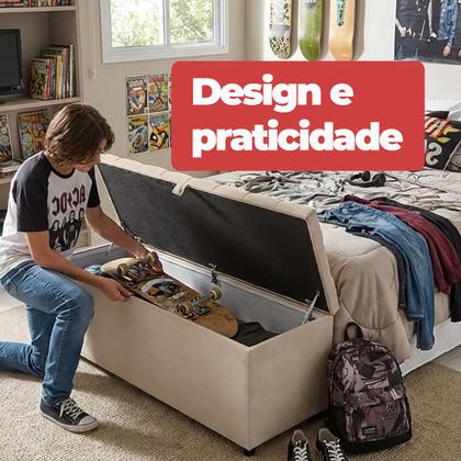 Imagem de Recamier Baú Berlim Veludo Bege Queen 1,50m Estofado Pés PVC Preto