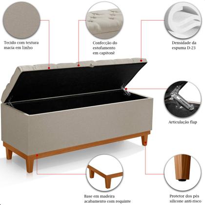Imagem de Recamier Baú Dubai Linho Palha Queen 1,50m Estofado Base Madeira