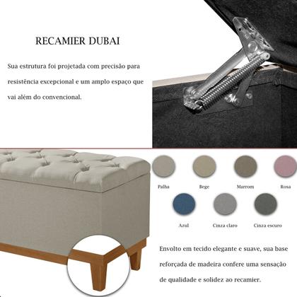 Imagem de Recamier Baú Dubai Linho Palha Queen 1,50m Estofado Base Madeira