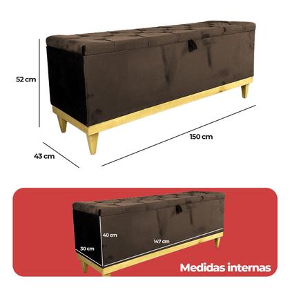 Imagem de Recamier Baú Dubai Veludo Marrom Queen 1,50m Estofado Base Madeira