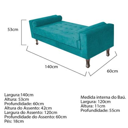 Imagem de Recamier Baú Félix Casal 140 cm Suede - Amarena Móveis