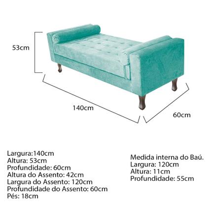 Imagem de Recamier Baú Félix Casal 140 cm Suede - Doce Sonho Móveis