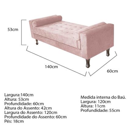 Imagem de Recamier Baú Félix Casal 140 cm Suede - Doce Sonho Móveis