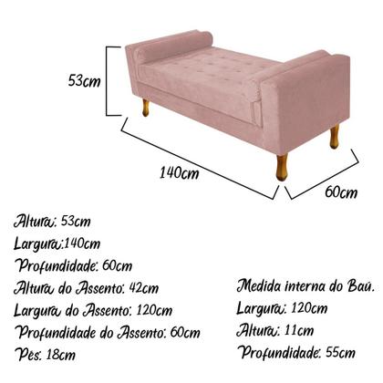 Imagem de Recamier Baú Félix Casal 140cm Suede Rosê - ADJ Decor