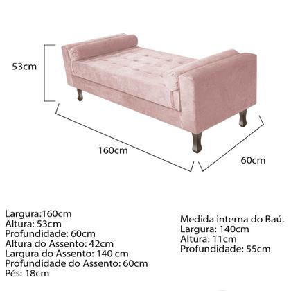 Imagem de Recamier Baú Félix Queen 160 cm Suede - Doce Sonho Móveis