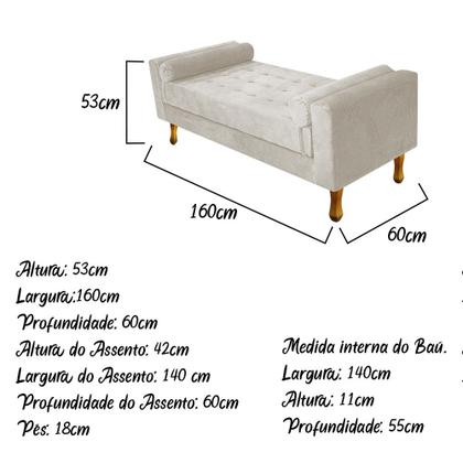 Imagem de Recamier Baú Félix Queen Size 160cm Suede Bege - Doce Sonho Móveis