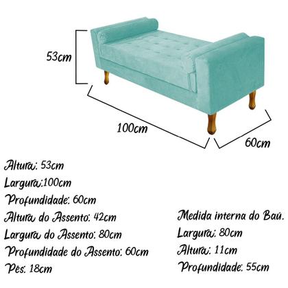 Imagem de Recamier Baú Félix Solteiro 100cm Suede Azul Ciano Amarena Móveis