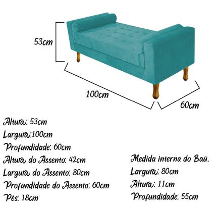 Imagem de Recamier Baú Félix Solteiro 100cm Suede Azul Turquesa - Doce Sonho Móveis