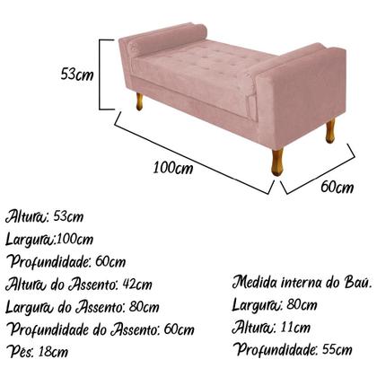 Imagem de Recamier Baú Félix Solteiro 100cm Suede Rosê - Doce Sonho Móveis