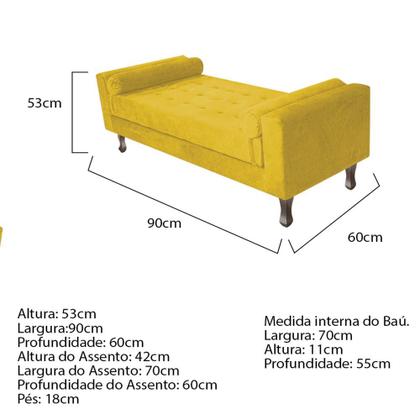Imagem de Recamier Baú Félix Solteiro 90 cm Suede - Amarena Móveis