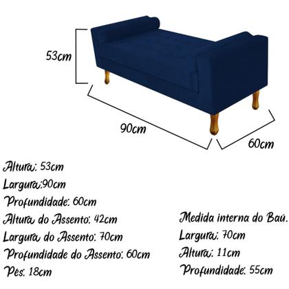 Imagem de Recamier Baú Félix Solteiro 90cm Suede Azul Marinho - Doce Sonho Móveis