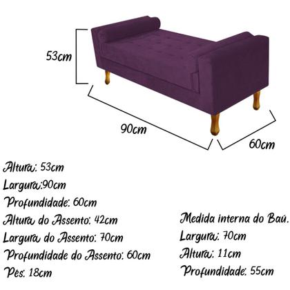 Imagem de Recamier Baú Félix Solteiro 90cm Suede Roxo - Doce Sonho Móveis