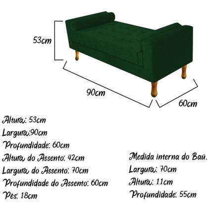 Imagem de Recamier Baú Félix Solteiro 90cm Suede Verde - Doce Sonho Móveis