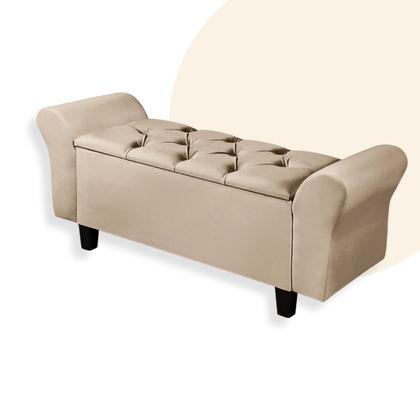 Imagem de Recamier Baú Puff Estofado Cama Solteiro 90cm Para Quarto Sala Calçadeira Organizador Guarda Objetos com Capitonê Tecido Veludo Envio Já Paris II