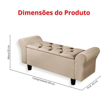 Imagem de Recamier Baú Puff Estofado Cama Solteiro 90cm Para Quarto Sala Calçadeira Organizador Guarda Objetos com Capitonê Tecido Veludo Envio Já Paris II