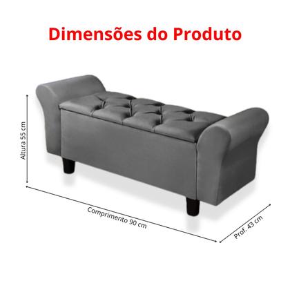 Imagem de Recamier Baú Puff Estofado Cama Solteiro 90cm Para Quarto Sala Calçadeira Organizador Guarda Objetos com Capitonê Tecido Veludo Envio Já Paris II