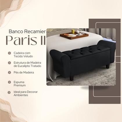 Imagem de Recamier Baú Puff Estofado Cama Solteiro 90cm Para Quarto Sala Calçadeira Organizador Guarda Objetos com Capitonê Tecido Veludo Envio Já Paris II