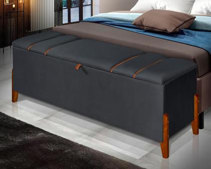 Imagem de Recamier Baú Retro Sapateira Quarto E Sala Pés Madeira Casal Roma 150cm Luxo Moderno Para Cama Casal